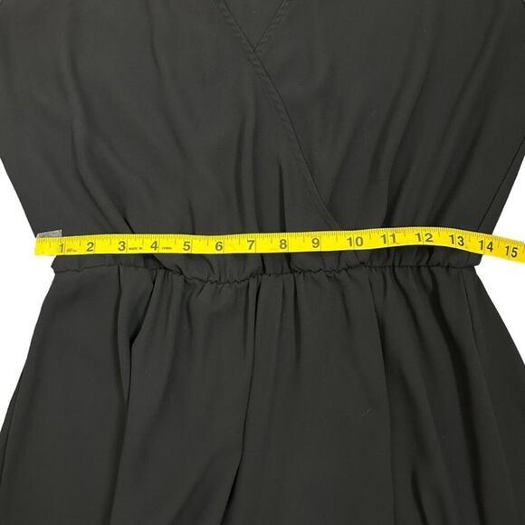 Lush Emma Surplice Skater Dress Womens Size M Black Chiffon Lined Skirt Chic - Picture 10 of 11